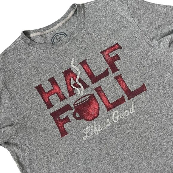 Life Is Good Women’s Medium Half Full Coffee Mug Long Sleeve Crusher Tee‎ Gray - Picture 1 of 8